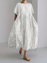 Femmes Floral Motif Blanc Col Rond Confortable Robe Maxi Décontracté