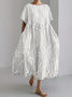Femmes Floral Motif Blanc Col Rond Confortable Robe Maxi Décontracté