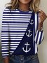 T-shirts Femmes Rayé Décontracté Printemps / Automne Coton Micro-élasticité Quotidien Col Rond Trapèze Régulier
