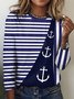 T-shirts Femmes Rayé Décontracté Printemps / Automne Coton Micro-élasticité Quotidien Col Rond Trapèze Régulier