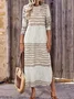 Femmes Rayé Noir Col Rond Confortable Robe Maxi Rétro