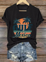 T-shirts Décontracté Été Lettres de texte Col V Micro-élasticité Manches Courtes Régulier Trapèze Régulier pour Femmes