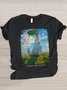 T-shirts Décontracté La peinture Été Polyester Micro-élasticité Coupe Régulière Col Rond Trapèze Régulier pour Femmes