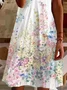 Femmes Floral Blanc Col V Confortable Imprimé Robe de Longueur Au Genou Décontracté