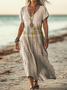 Femmes Floral Abricot Col V Confortable Imprimé Robe Maxi Décontracté