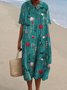 Femmes Floral Bleu Col Rond Confortable Robe Maxi Décontracté