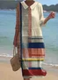 Femmes Géométrique Abricot Col Rond Confortable Robe Maxi Décontracté