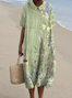 Femmes Floral Vert Clair Col Rond Confortable Robe Maxi Décontracté