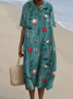 Femmes Floral Bleu Col Rond Confortable Robe Maxi Décontracté