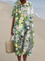 Femmes Floral Vert Clair Col Rond Confortable Robe Maxi Décontracté