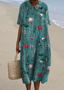 Femmes Floral Bleu Col Rond Confortable Robe Maxi Décontracté