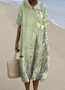 Femmes Floral Vert Clair Col Rond Confortable Robe Maxi Décontracté