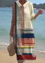 Femmes Géométrique Abricot Col Rond Confortable Robe Maxi Décontracté