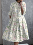 Femmes Floral Abricot Col de Chemise Confortable Robe Maxi Décontracté