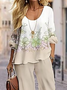 Deux Pièces Ensembles Femmes Décontracté Floral Printemps / Automne Polyester Imprimé Naturel Col Rond Top Avec Pantalons T.-N.-L.