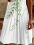 Femmes Floral Blanc Col V Confortable Imprimé Robe de Longueur Au Genou Décontracté