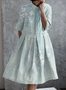 Femmes Floral Vert Clair Col de Chemise Confortable Robe Maxi Décontracté