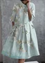 Femmes Floral Vert Clair Col de Chemise Confortable Robe Maxi Décontracté