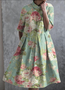 Femmes Floral Vert Col de Chemise Confortable Robe Maxi Décontracté