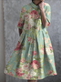 Femmes Floral Vert Col de Chemise Confortable Robe Maxi Décontracté