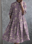 Femmes Floral Violet Clair Col de Chemise Confortable Robe Maxi Décontracté