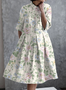 Femmes Floral Abricot Col de Chemise Confortable Robe Maxi Décontracté