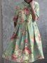 Femmes Floral Vert Col de Chemise Confortable Robe Maxi Décontracté