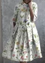 Femmes Floral Blanc Cassé Col de Chemise Confortable Robe Maxi Décontracté
