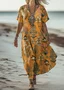 Femmes Floral Jaune Col V Confortable Robe Maxi Décontracté