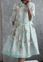 Femmes Floral Vert Clair Col de Chemise Confortable Robe Maxi Décontracté