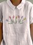 Blouses Femmes Simple Floral Été Coton Aucune élasticité Quotidien Demi Manche Col Châle Régulier