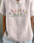 Blouses Femmes Simple Floral Été Coton Aucune élasticité Quotidien Demi Manche Col Châle Régulier