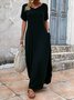 Femmes Plain Blanc Col V Confortable Robe Maxi Décontracté