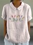 Blouses Femmes Simple Floral Été Coton Aucune élasticité Quotidien Demi Manche Col Châle Régulier