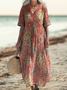 Femmes Géométrique Rouge Col V Confortable Robe Maxi Rétro