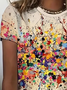 T-shirts Décontracté Bloc de Couleur Été Imprimé Micro-élasticité Jersey Manches Courtes Régulier Régulier pour Femmes