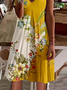 Femmes Floral Jaune Col V Confortable Robe de Longueur Au Genou Rétro