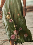 Femmes Floral Vert Col V Confortable Imprimé Robe Maxi Décontracté