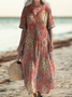 Femmes Géométrique Rouge Col V Confortable Robe Maxi Rétro