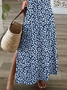 Femmes Floral Bleu Violacé Col V Confortable Imprimé Robe Maxi Décontracté
