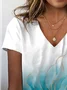 T-shirts Décontracté Abstrait Été Col V Imprimé Ample Jersey Droit Régulier pour Femmes
