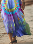 Femmes Motif tie-dye Comme Image Col V Confortable Robe Maxi Décontracté