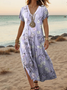 Femmes Floral Comme Image Col V Confortable Robe Maxi Décontracté