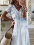 Femmes Floral Comme Image Col V Confortable Imprimé Robe Maxi Décontracté