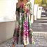 Femmes Floral Vert Col Rond Confortable Robe Maxi Décontracté