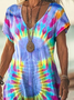 Femmes Motif tie-dye Comme Image Col V Confortable Robe Maxi Décontracté