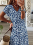 Femmes Floral Bleu Violacé Col V Confortable Imprimé Robe Maxi Décontracté