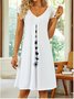 Femmes Floral Blanc Col V Confortable Imprimé Robe de Longueur Au Genou Décontracté