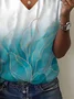 T-shirts Décontracté Abstrait Été Col V Imprimé Ample Jersey Droit Régulier pour Femmes