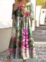 Femmes Floral Vert Col Rond Confortable Robe Maxi Décontracté